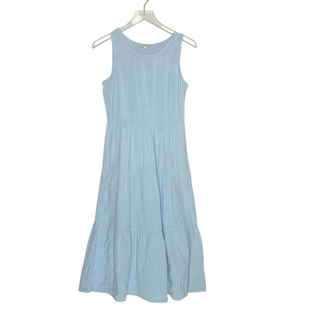 J. Crew Womens Tiered Midi Dress 2 Sleeveless Light Blue 100% Cotton *flaw